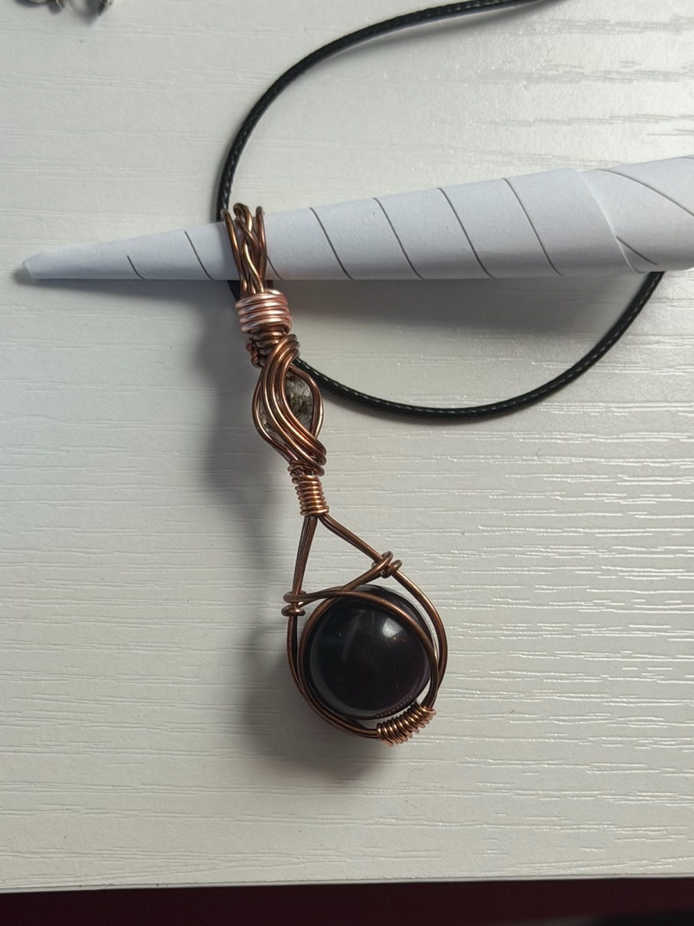 Handmade Amethyst Crystal Fidget Necklace Copper Wire Wrapped and “Note” Holder